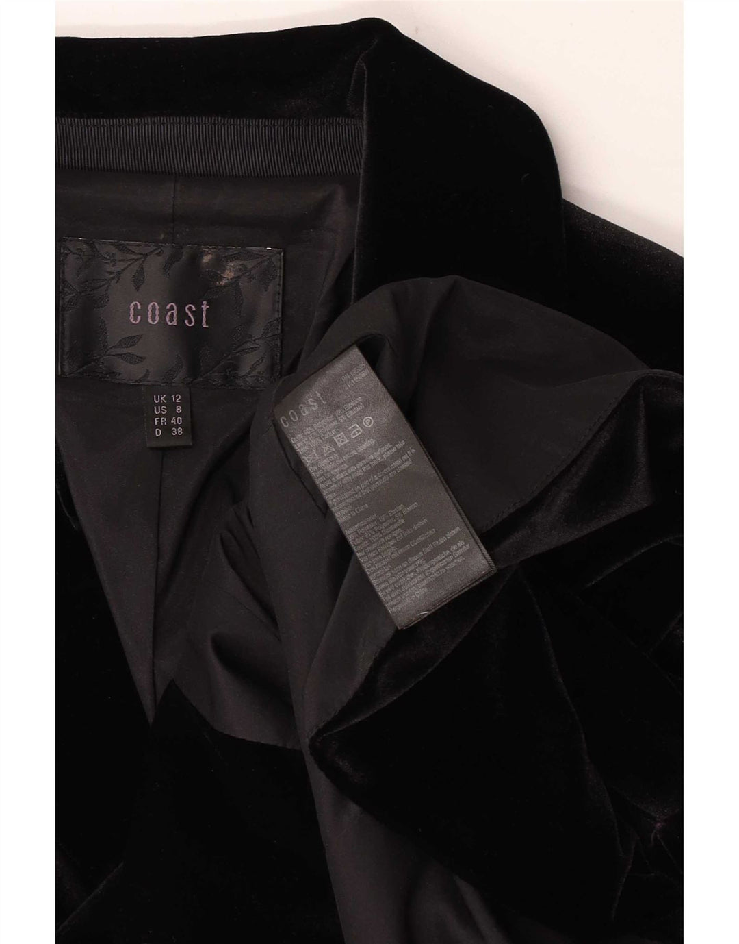 Coast Chaqueta Blazer de Terciopelo con 1 Botón para Mujer UK 42 Mediana Poliéster Negro
