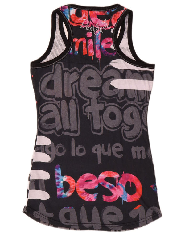 Desigual Mujer Gráfico Chaleco Top UK 6 XS Negro Rayas