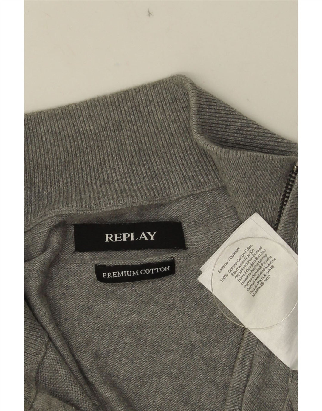 Replay Suéter tipo jersey con cuello y cremallera para hombre de algodón gris grande