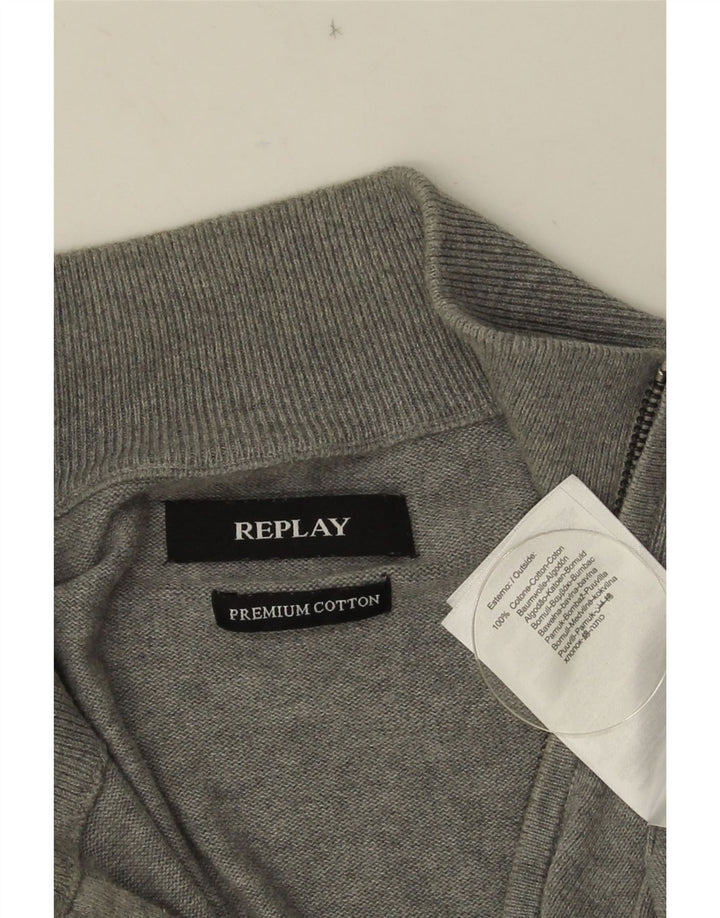 Replay Suéter tipo jersey con cuello y cremallera para hombre de algodón gris grande