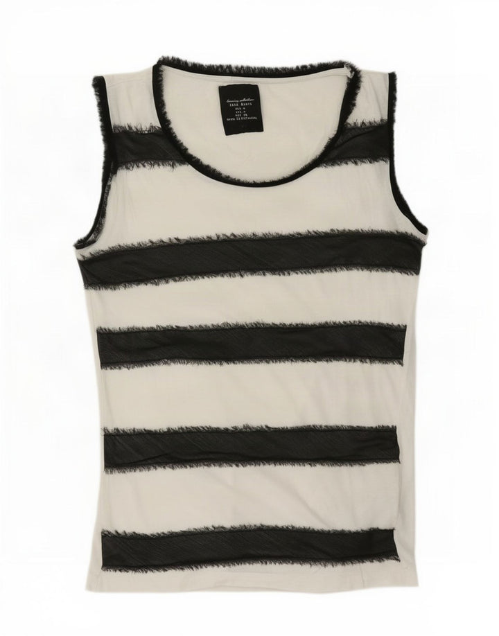 Zara Mujer Chaleco Top UK 40 Medio Blanco Rayas Algodón