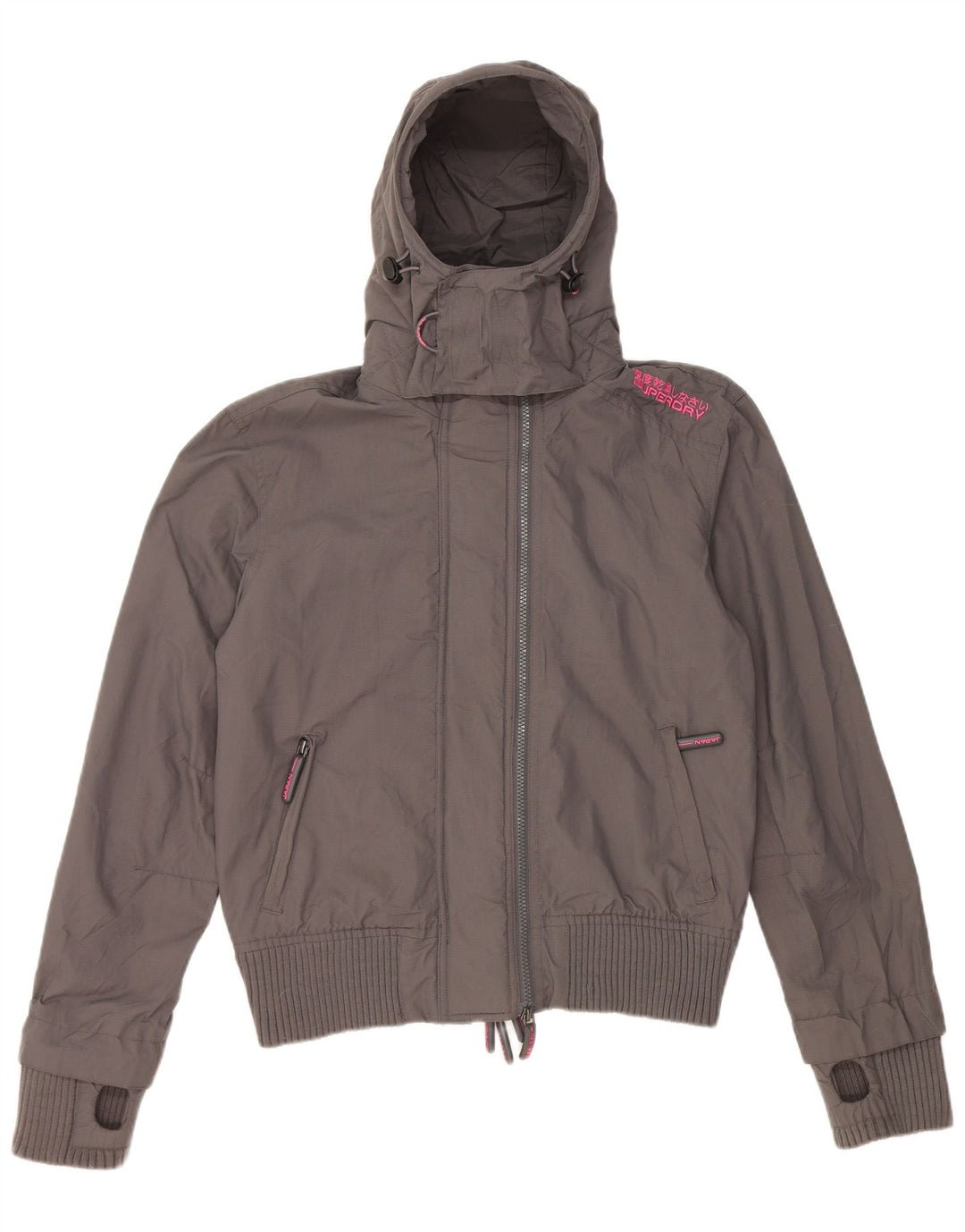 Superdry Chaqueta impermeable con capucha para mujer, talla 46, nailon gris grande
