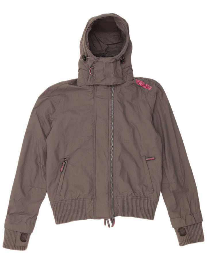 Superdry Chaqueta impermeable con capucha para mujer, talla 46, nailon gris grande