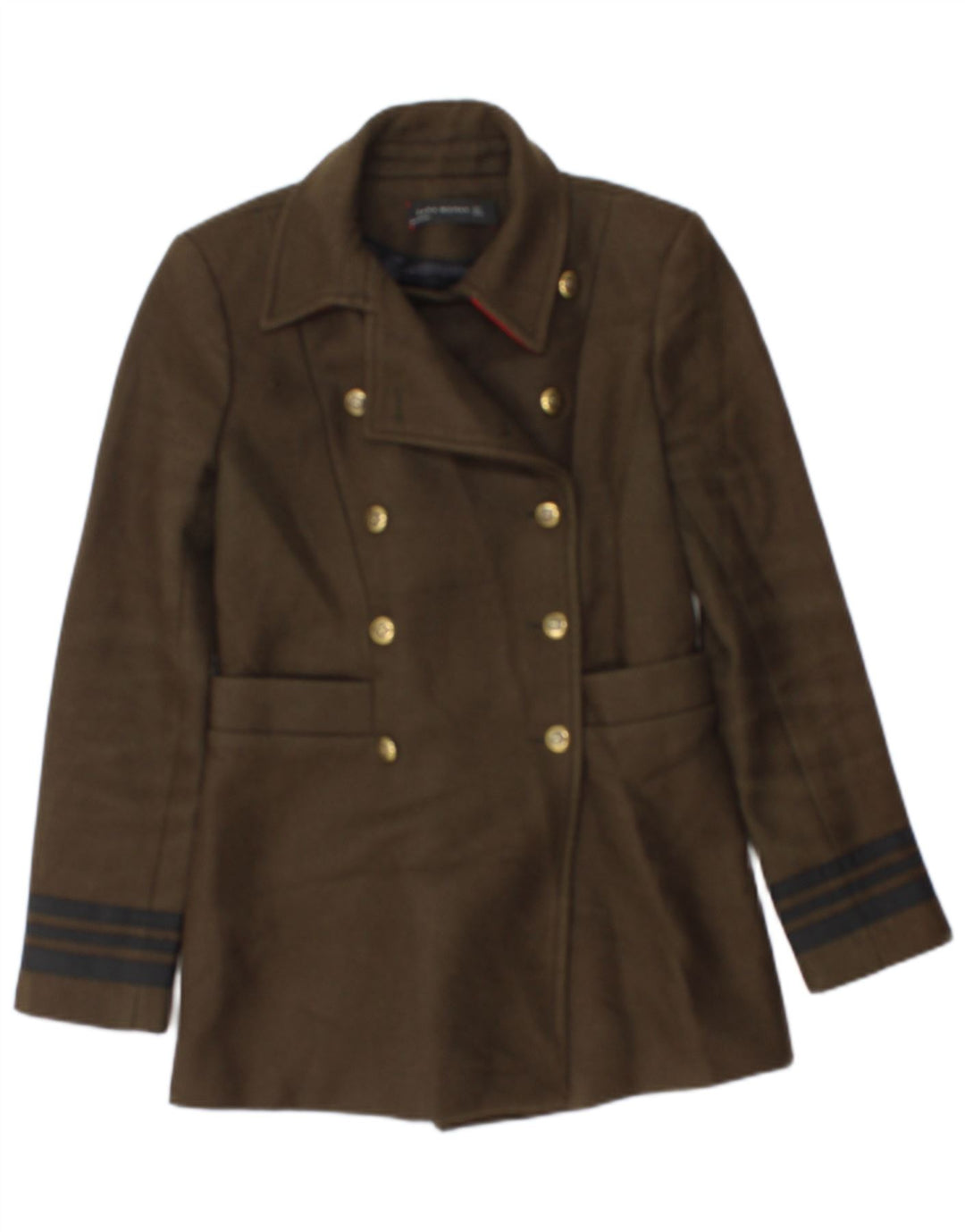 Zara Mujer Chaqueta Blazer De Doble Botonadura Reino Unido 10 Small Caqui Rayas
