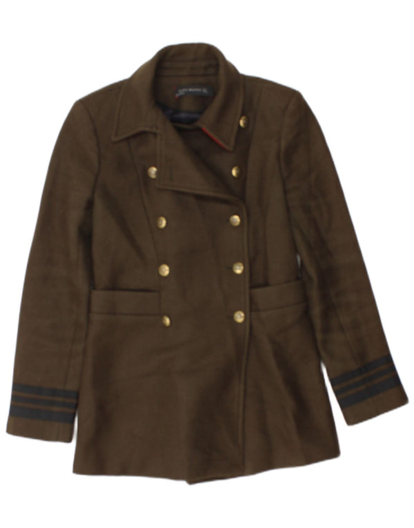 Zara Mujer Chaqueta Blazer De Doble Botonadura Reino Unido 10 Small Caqui Rayas