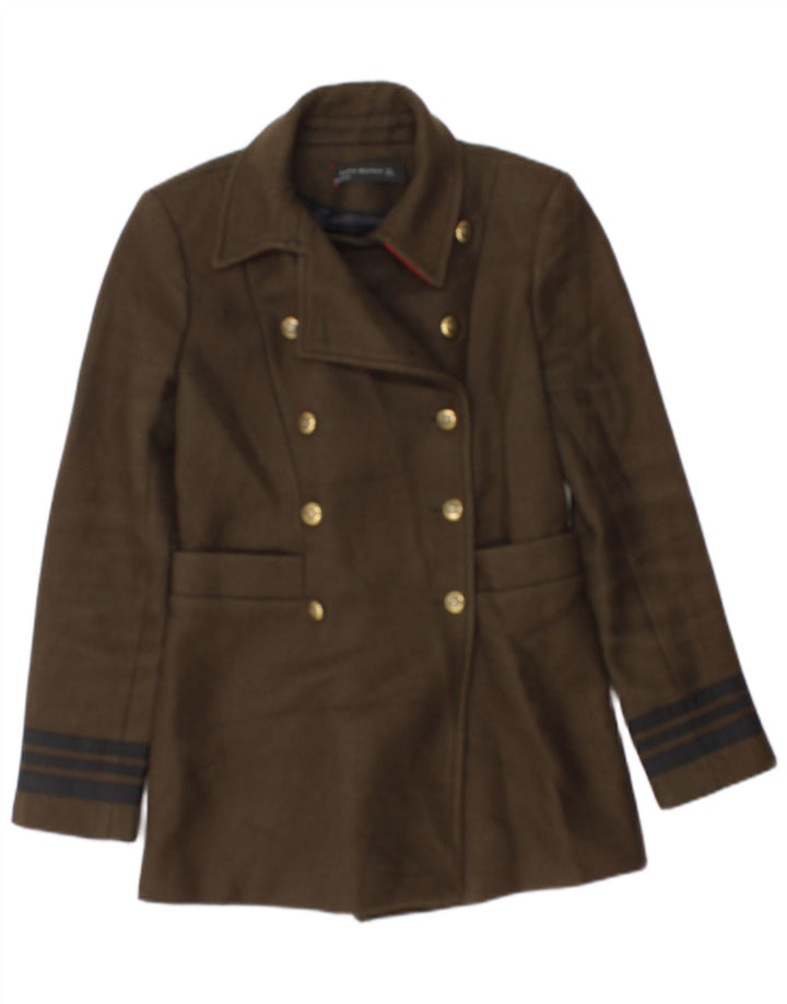 Zara Mujer Chaqueta Blazer De Doble Botonadura Reino Unido 10 Small Caqui Rayas