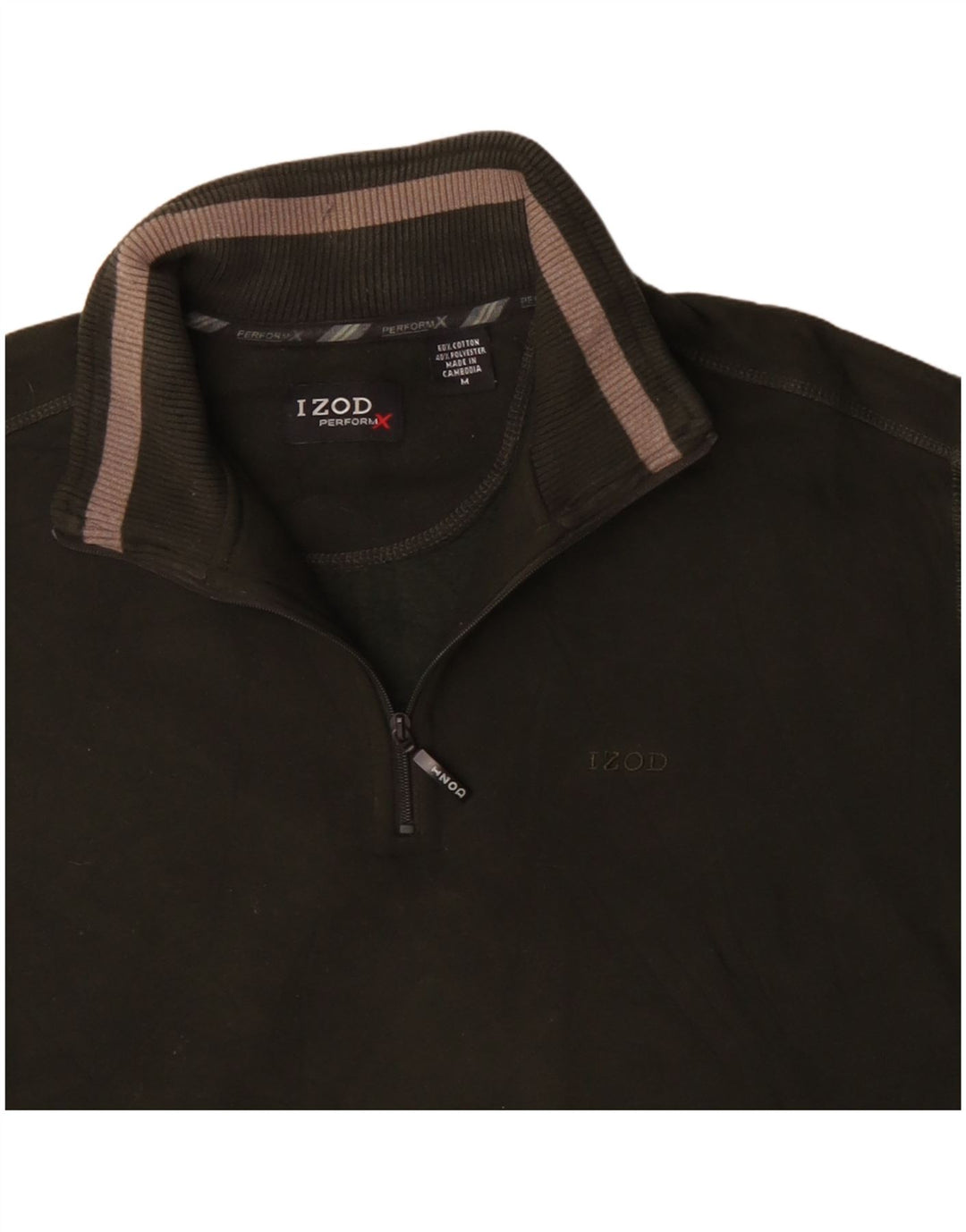 IZOD Hombre Sudadera con cuello con cremallera Jumper Medium Khaki Cotton