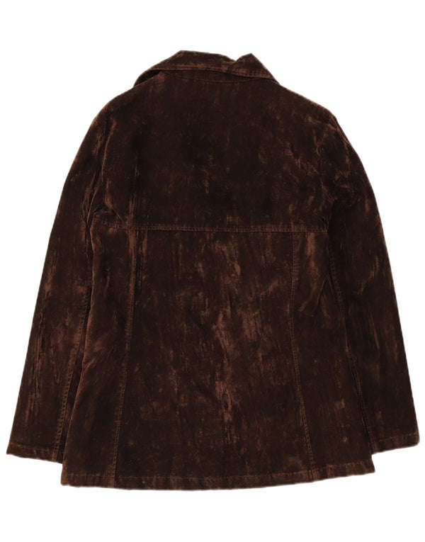 Vintage mujer terciopelo doble pecho Blazer chaqueta Reino Unido 18 XL marrón Rayón