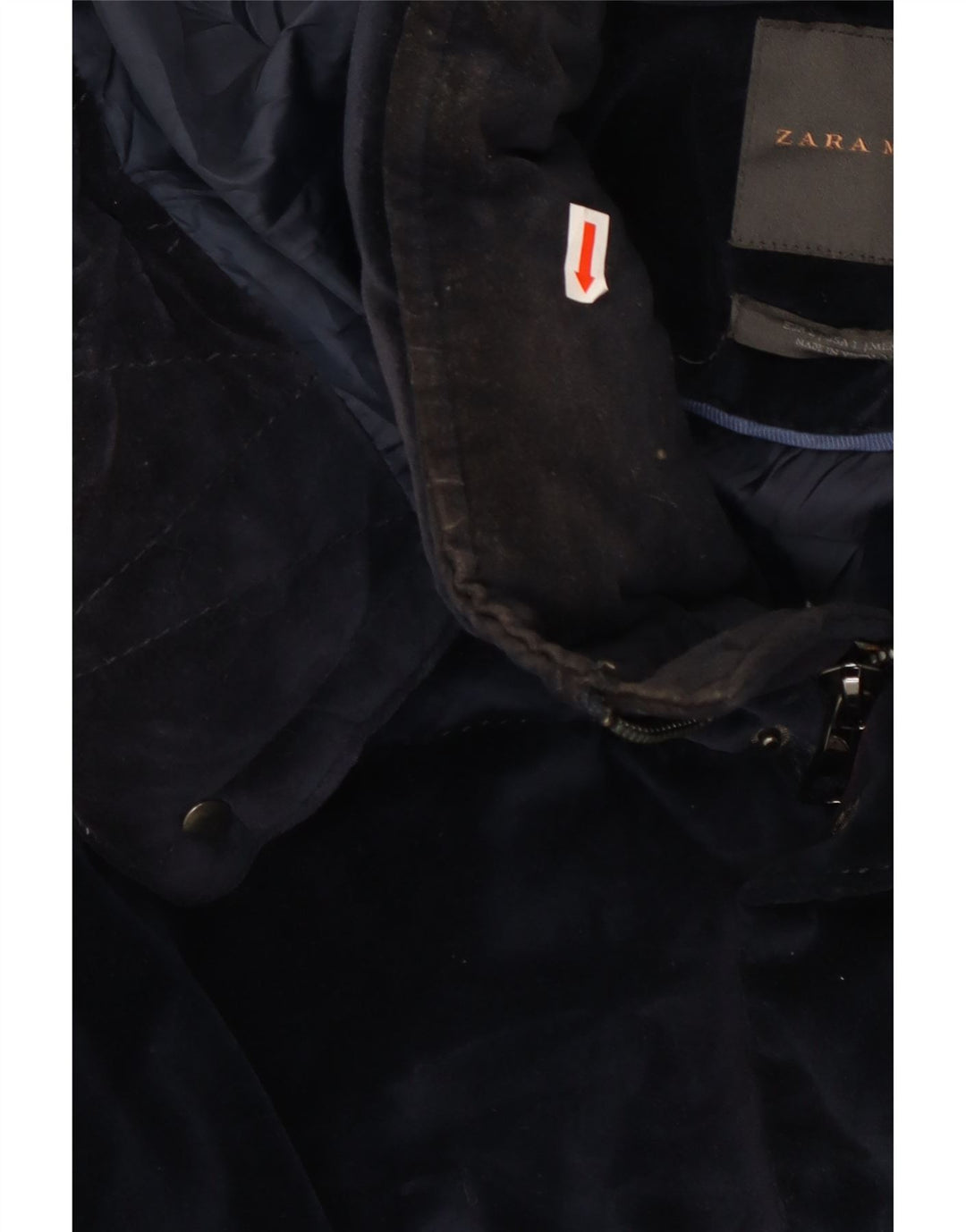 Zara Chaqueta acolchada con capucha para hombre UK 40 Large Poliéster azul marino