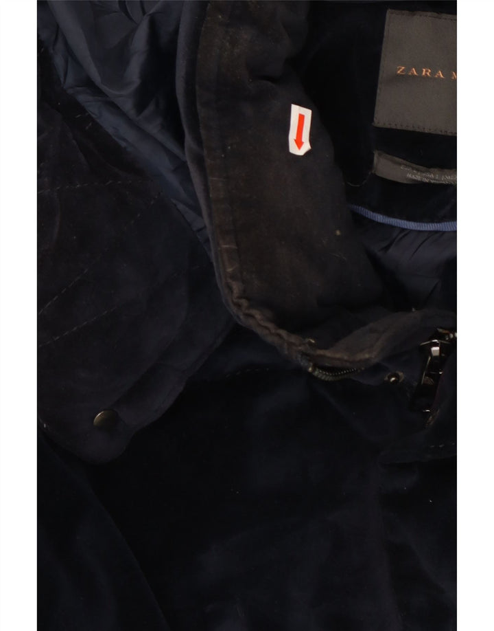 Zara Chaqueta acolchada con capucha para hombre UK 40 Large Poliéster azul marino