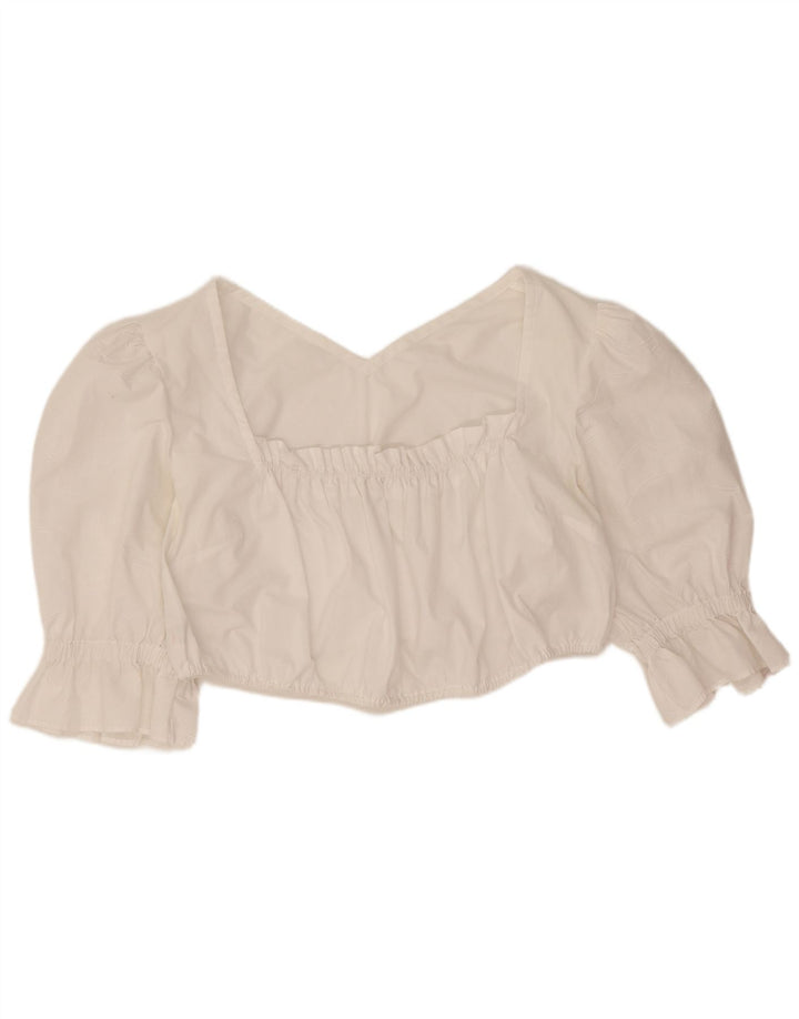 Vintage mujer crop top Reino Unido 12 blanco medio