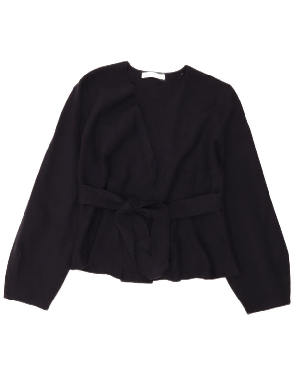 Zara Mujer Cárdigan Suéter UK 10 Small Azul Marino Poliamida