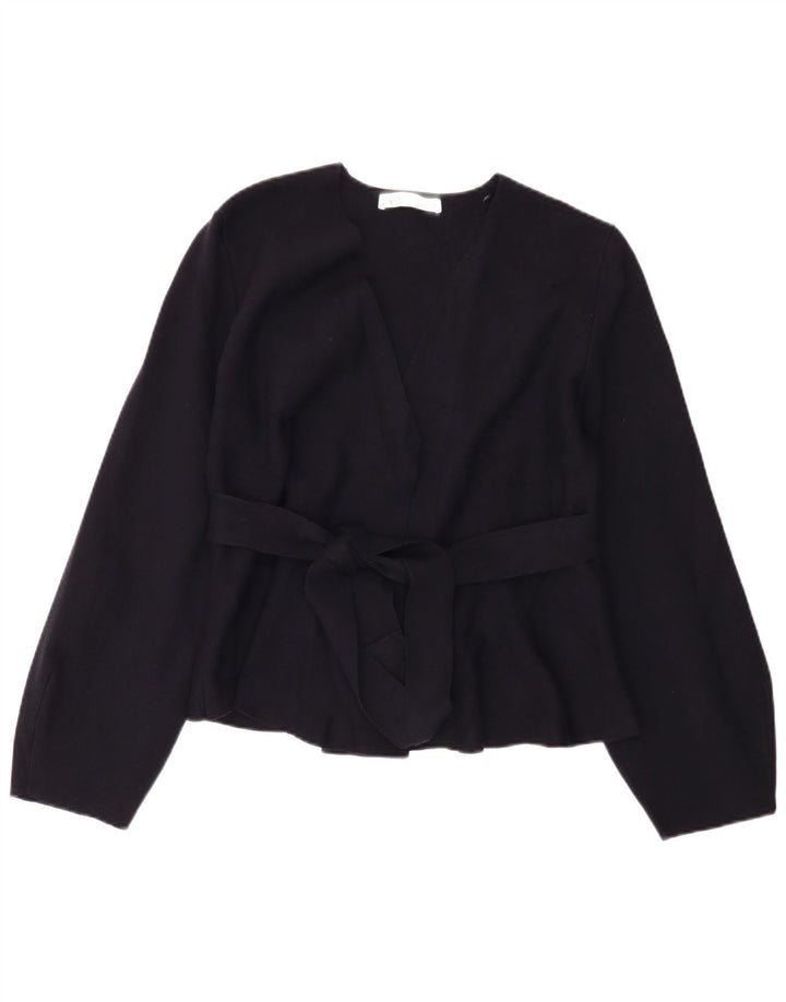 Zara Mujer Cárdigan Suéter UK 10 Small Azul Marino Poliamida
