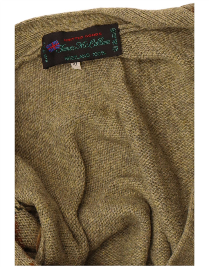 Vintage hombres Cardigan suéter XL Khaki Argyle/Diamond Wool