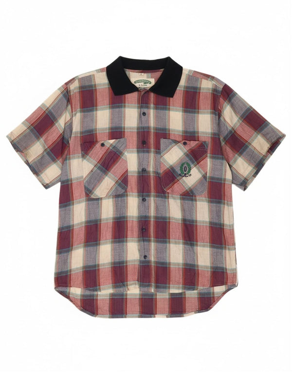 Camisa vintage de manga corta para hombre de algodón a cuadros multicolor grande