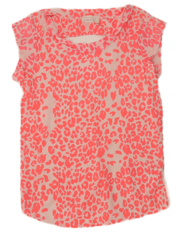 Zara Blusa Mujer Top UK 40 Algodón Estampado Animal Rosa Medio