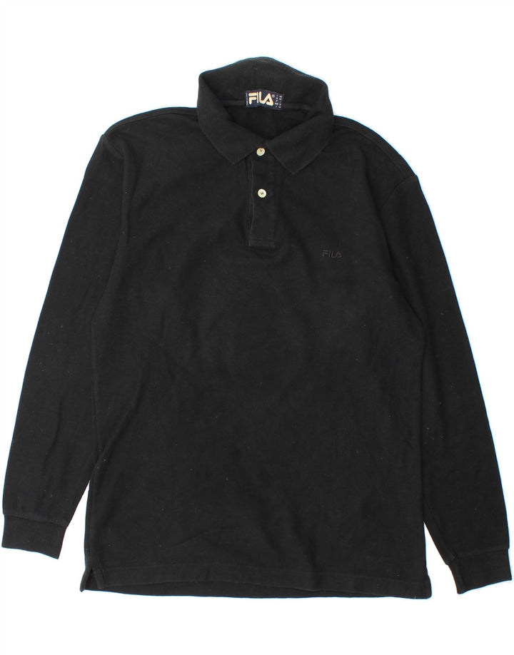 FILA Mens Long Sleeve Polo Shirt IT 46 Small Black Vintage Fila and Second-Hand Fila from Messina Hembry 