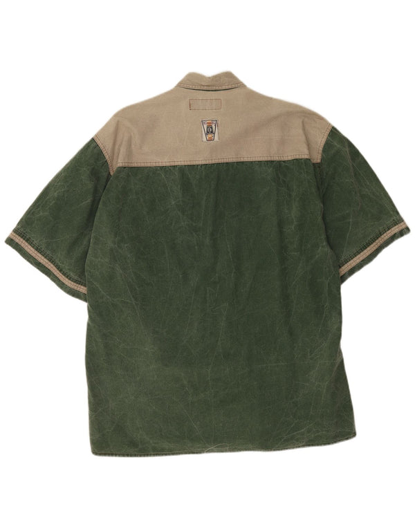 Martini Dry - Camisa de manga corta para hombre, algodón color block, color verde grande