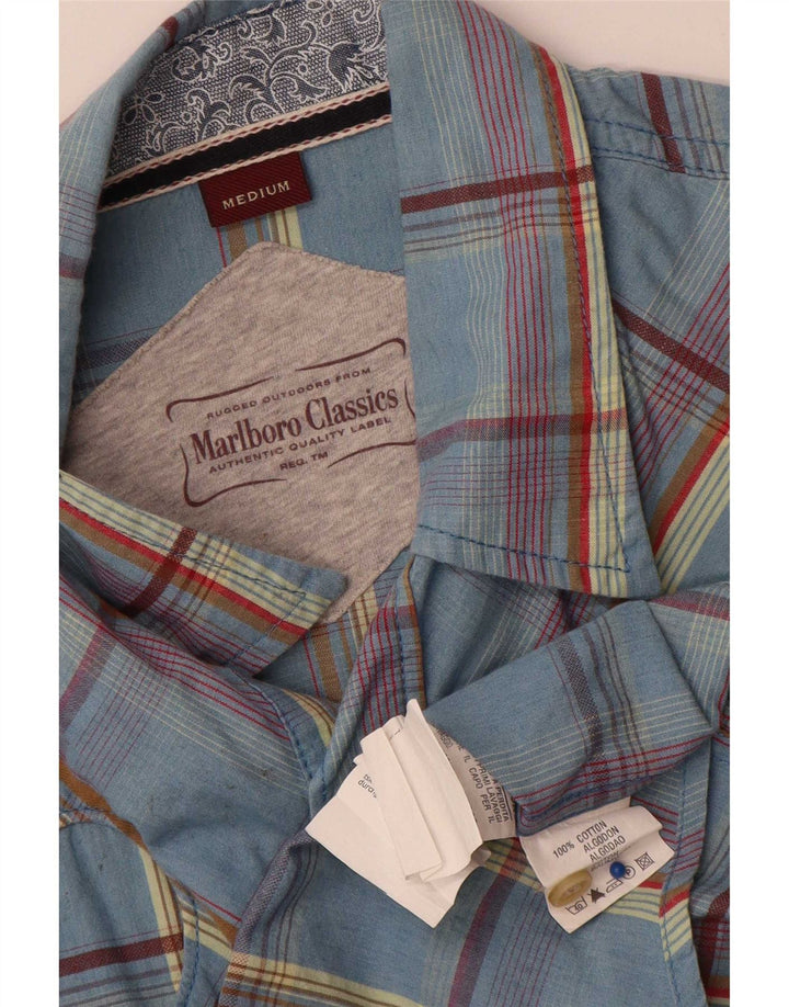 Marlboro Classics Camisa De Manga Corta Para Hombre Algodón A Cuadros Azul Medio