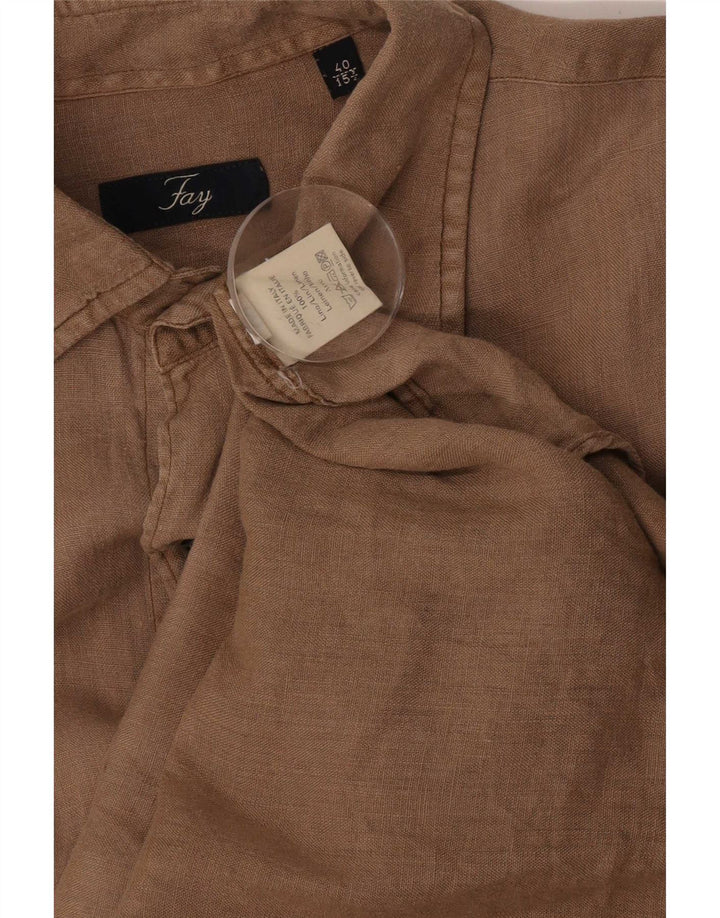Camisa Fay Hombre Talla 40 15 3/4 Lino Medio Beige