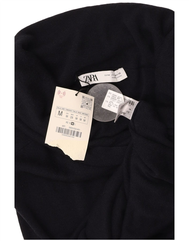 ZARA Mujer Blusa Corta Top UK 42 Medium Viscosa Negra