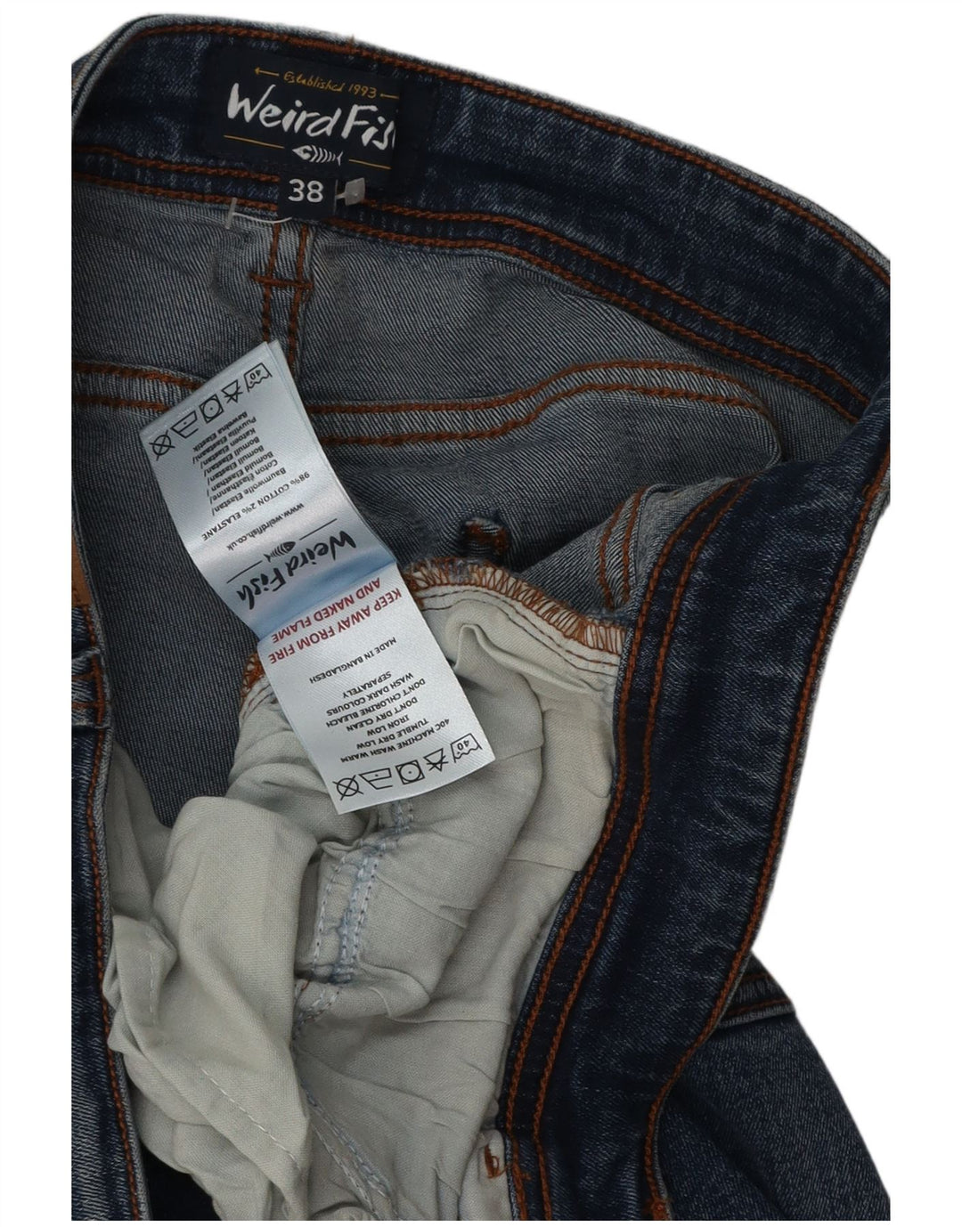 Weird Fish Vaqueros rectos para hombre W38 L32 Algodón azul
