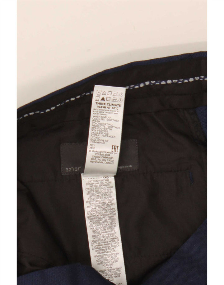 Marks & Spencer Pantalón de traje recto para hombre W32 L31 Poliéster azul marino