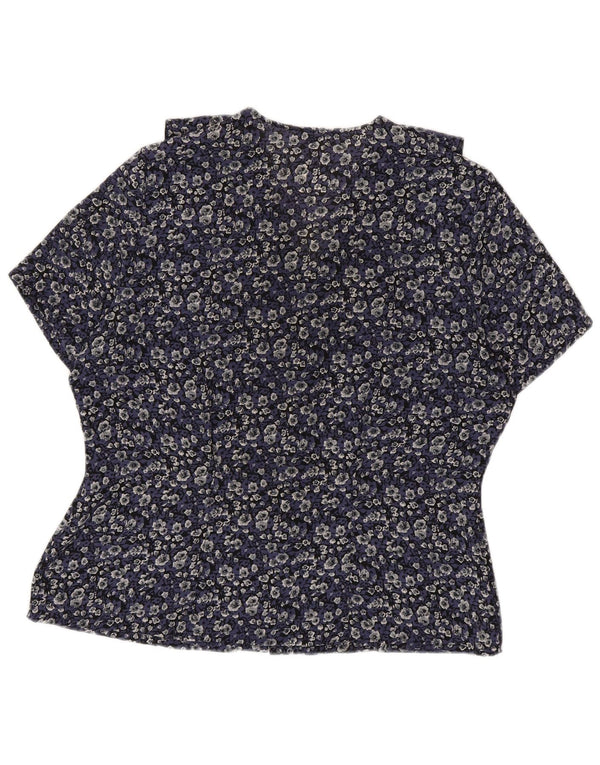 Marks & Spencer Womens Shirt Blouse UK 16 Large Navy Blue Floral