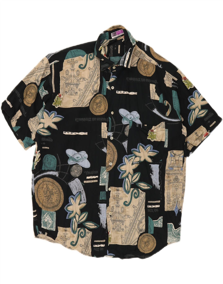 BIG MATCH Camisa de Manga Corta para Hombre Viscosa Patchwork Azul Marino Medio