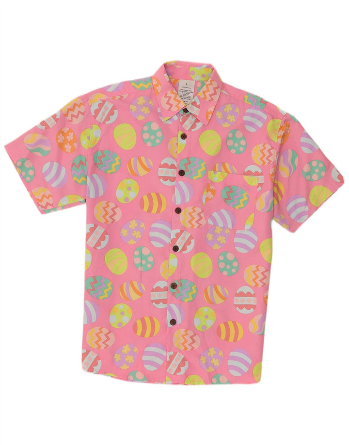 Vintage hombres Pascua patrón abstracto camisa de manga corta grande rosa