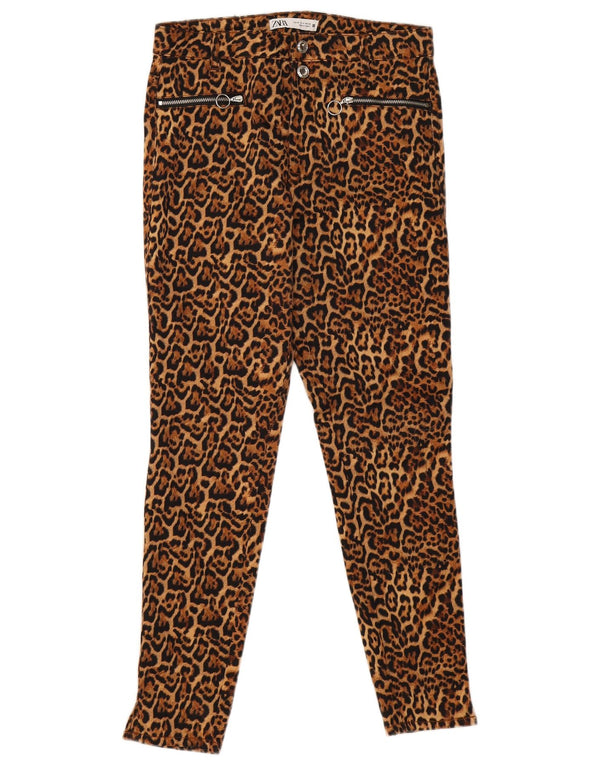 Zara Pantalones casuales ajustados para mujer EU 38 Small W28 L27 Marrón Estampado animal