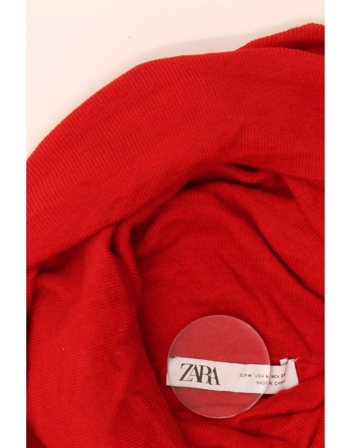 ZARA Mujer Crop Roll Neck Jumper Sweater UK 12 Medium Rojo