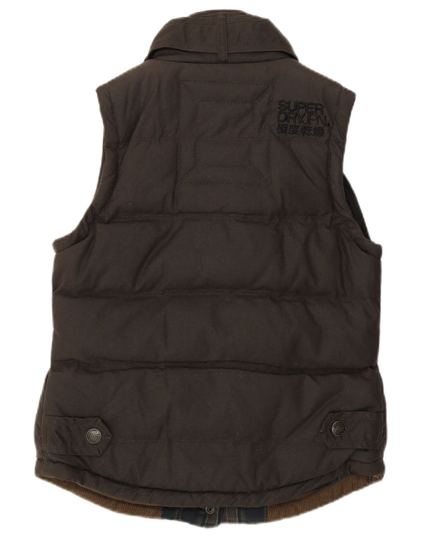 Superdry Mujer Chaleco Acolchado Gráfico UK 40 Small Marrón Algodón Motocicleta