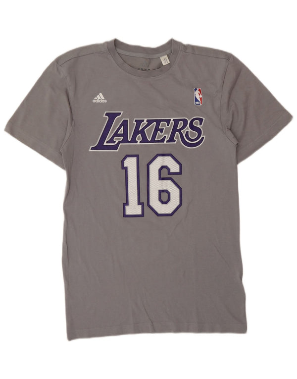 Adidas Mens Los Angeles Lakers Graphic Camiseta Top Pequeño Gris Algodón