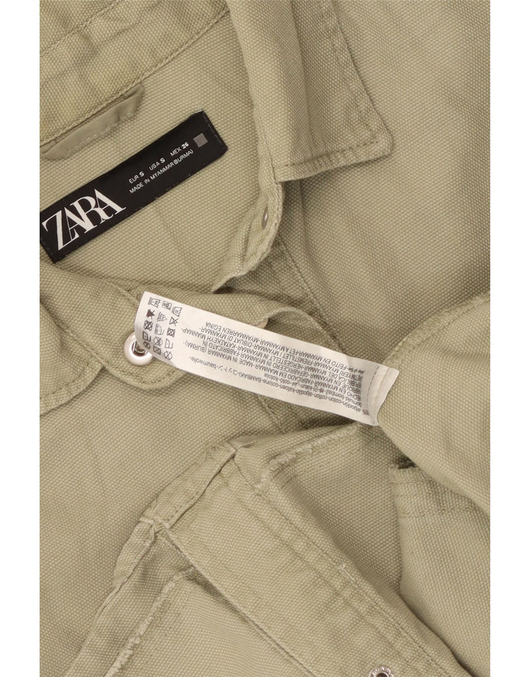 Zara Mujer Camisa Extragrande UK 10 Small Algodón Verde