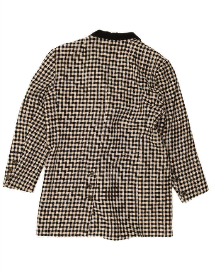 Vintage mujer suelta ajuste doble pecho abrigo EU 36 pequeño negro pata de gallo