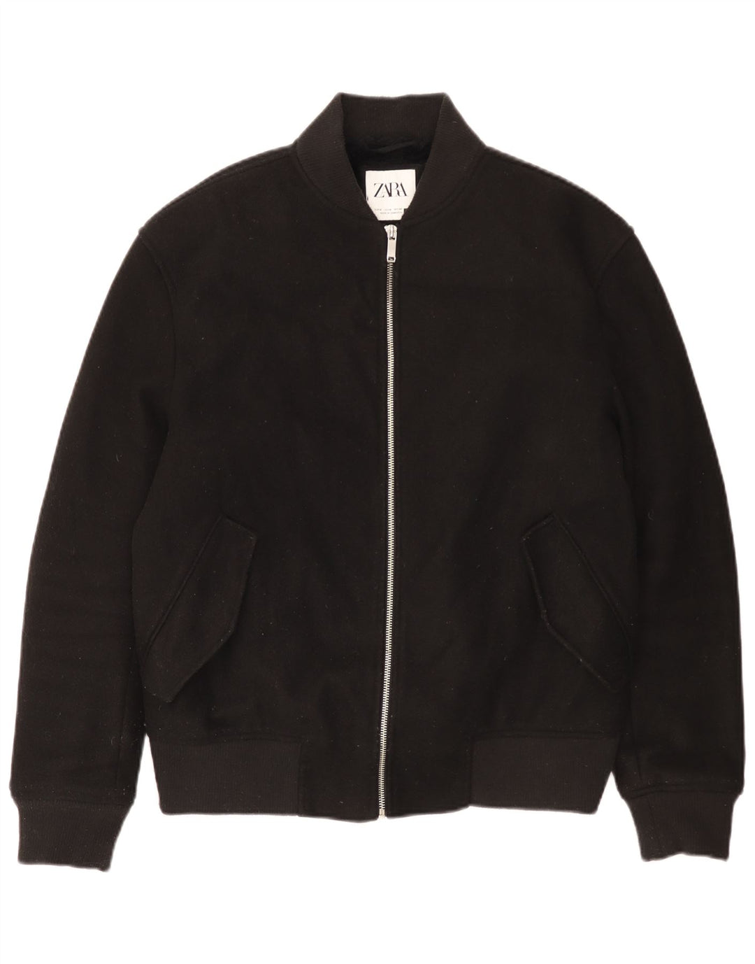 ZARA Chaqueta Bomber Hombre ES 38 Mediana Negro Poliéster