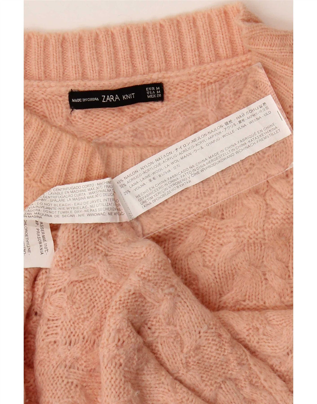 Zara - Jersey de cuello redondo para mujer, talla 44, nailon rosa mediano