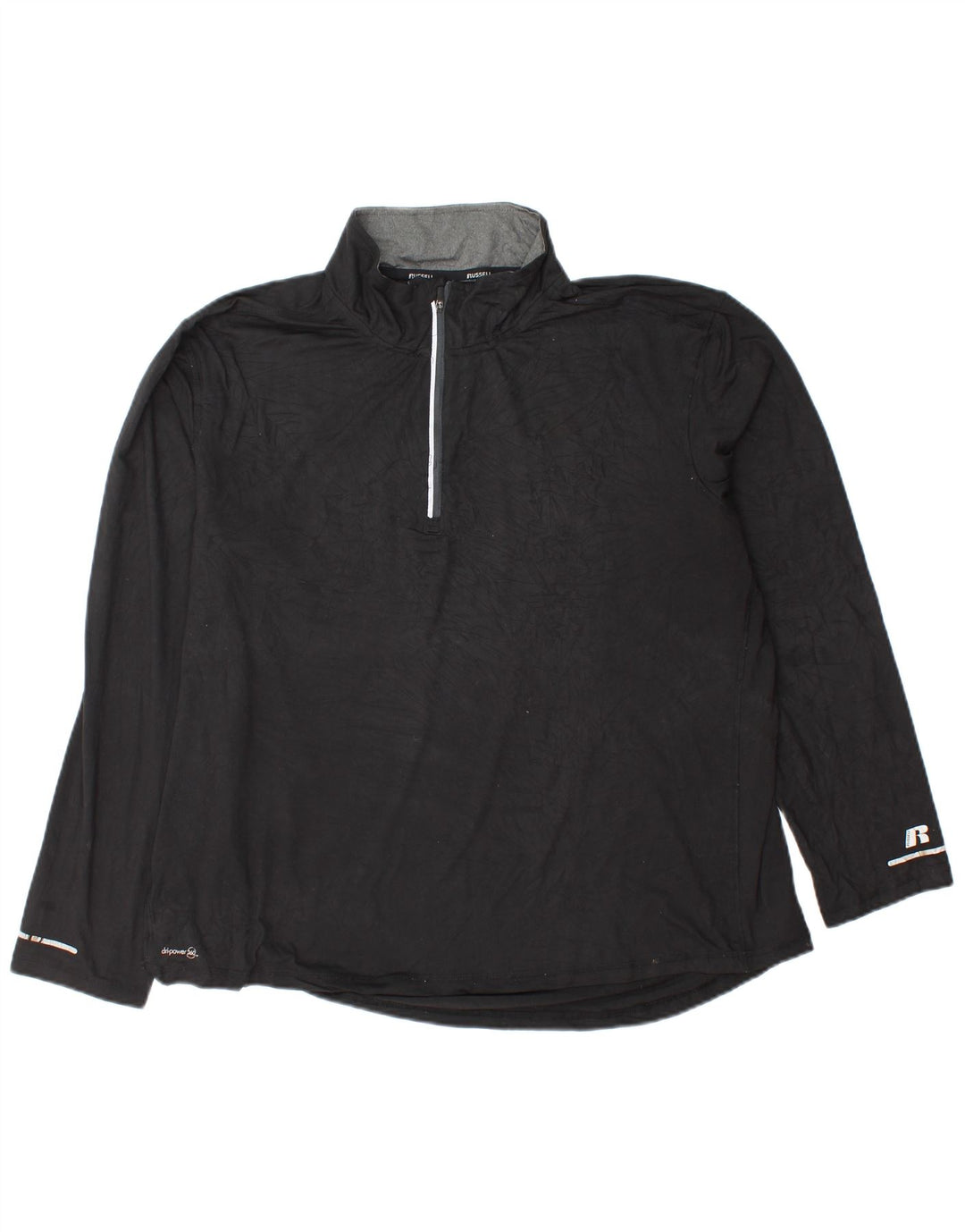 Russell Athletic Hombre Dri-Power Zip Neck Top Manga Larga XL Poliéster Negro