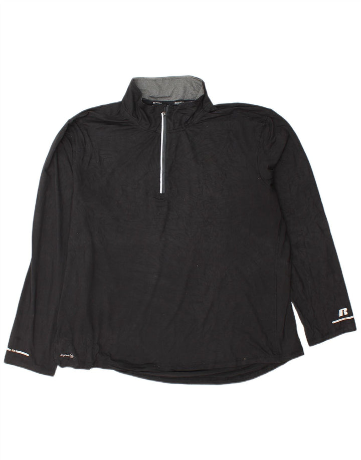 Russell Athletic Hombre Dri-Power Zip Neck Top Manga Larga XL Poliéster Negro