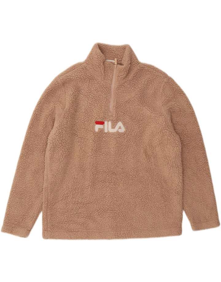 Fila - Jersey de forro polar gráfico para mujer, talla 40, poliéster beige grande
