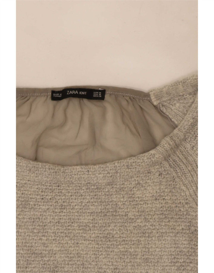 Zara Mujer Top Manga Larga UK 42 Gris Medio