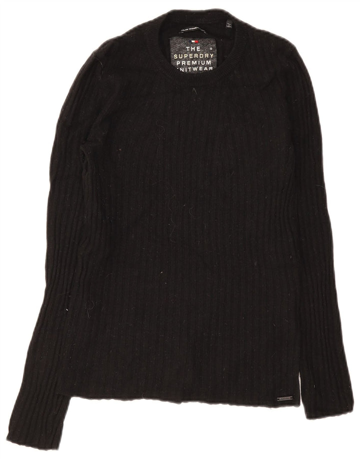 Superdry Jersey de cuello redondo para mujer, talla 8, talla pequeña, lana negra