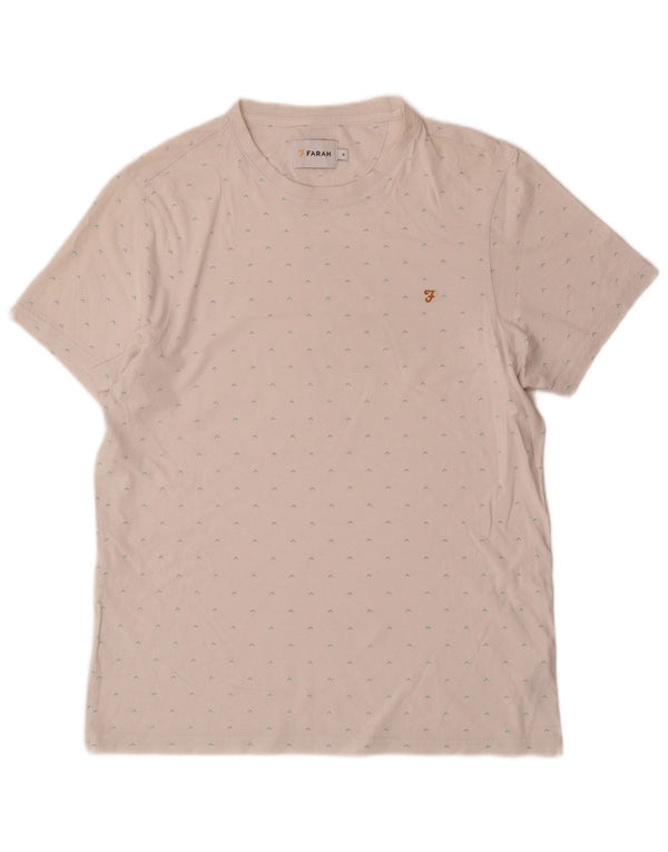 Farah Hombre Camiseta Con Estampado Abstracto Top Mediano De Algodón Blanco