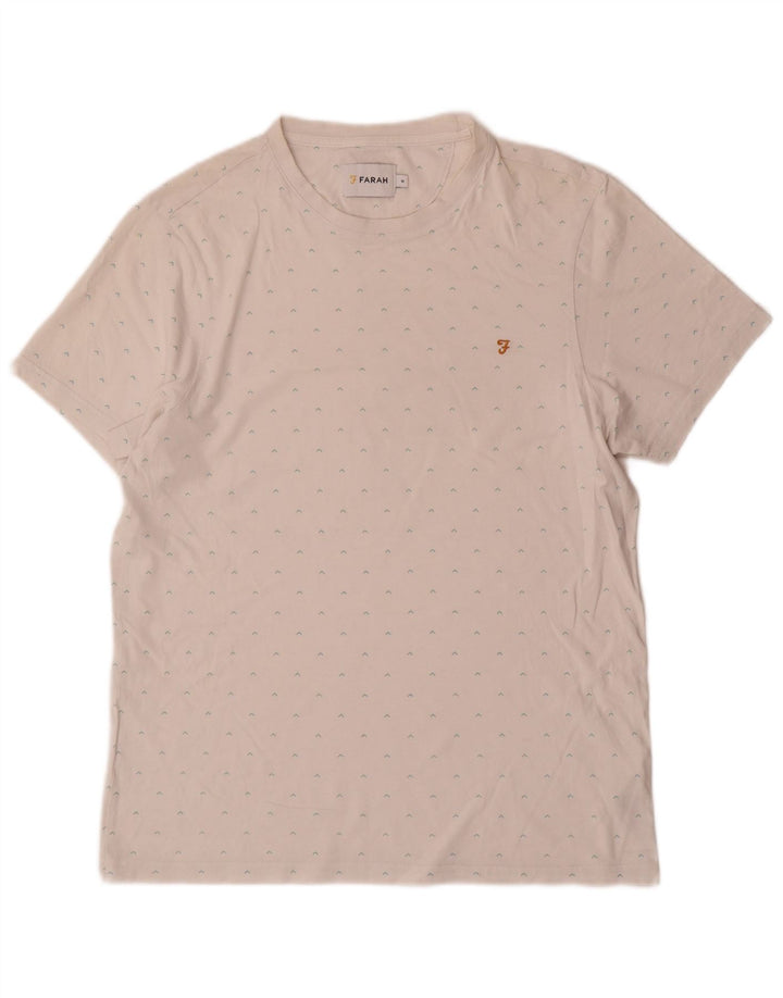 Farah Hombre Camiseta Con Estampado Abstracto Top Mediano De Algodón Blanco