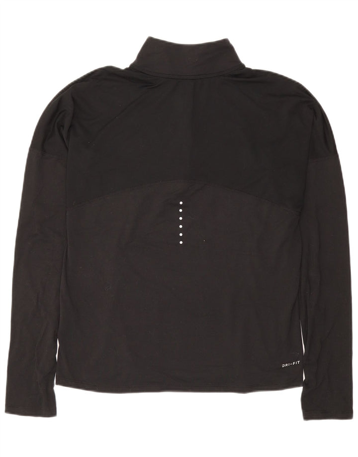 NIKE Mujer Dri Fit Zip Neck Jersey Chándal Top UK 10 Small Negro