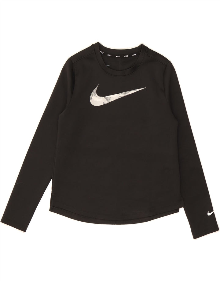 NIKE Boys Dri Fit Graphic Top Long Sleeve 10-11 Years Medium Black Vintage Nike and Second-Hand Nike from Messina Hembry 