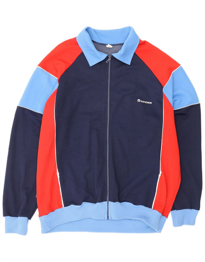 VINTAGE Chaqueta superior de chándal para hombre EU 56 XL Azul Colorblock Retro
