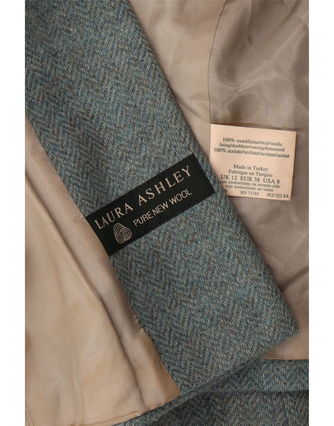 LAURA ASHLEY Chaqueta tipo blazer corta de 3 botones para mujer Reino Unido 12 Lana azul medio