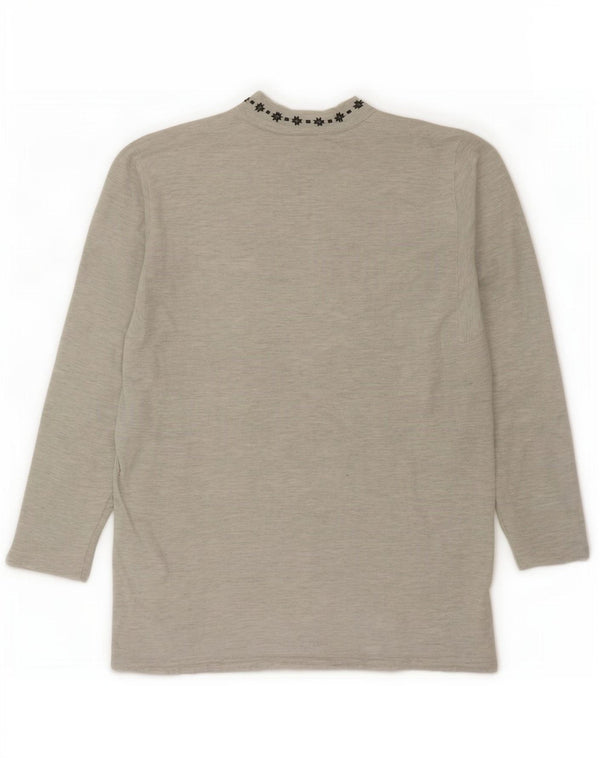 Vintage mujer gráfico zip cuello sudadera jumper Reino Unido 14 grande gris moteado